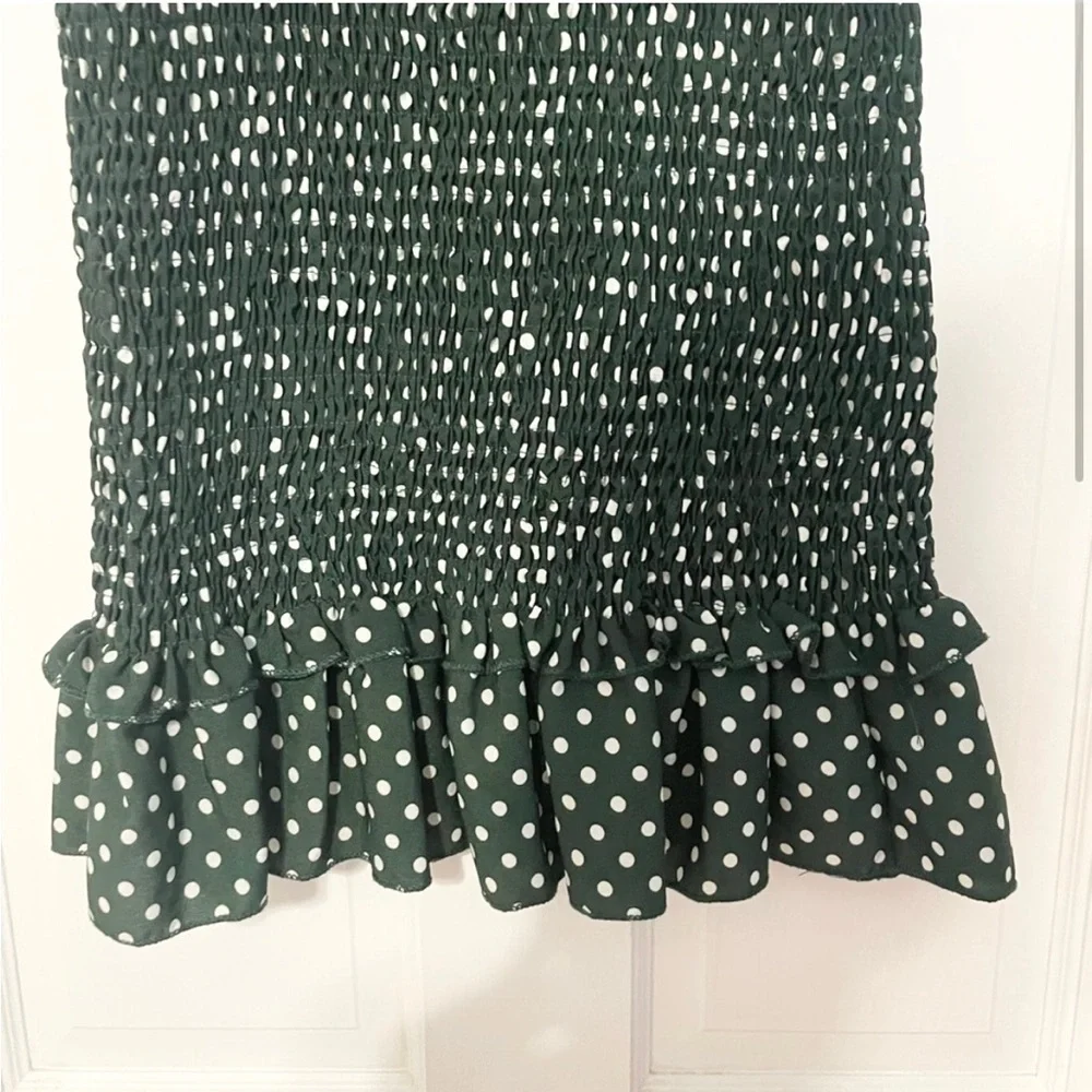 SHEIN Green and White Polka Dot Ribbed Scrunch Dress Size Small - Picture 5 of 5